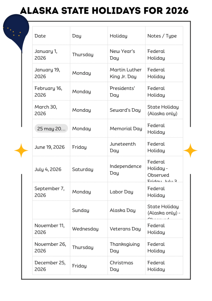 Alaska State Holidays for 2026