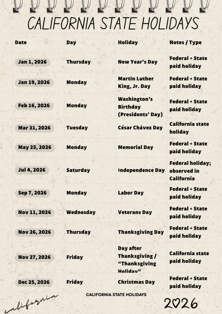California State Holidays 2026 (2)