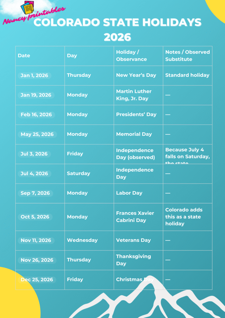 Colorado state holidays _ legal holidays for 2026