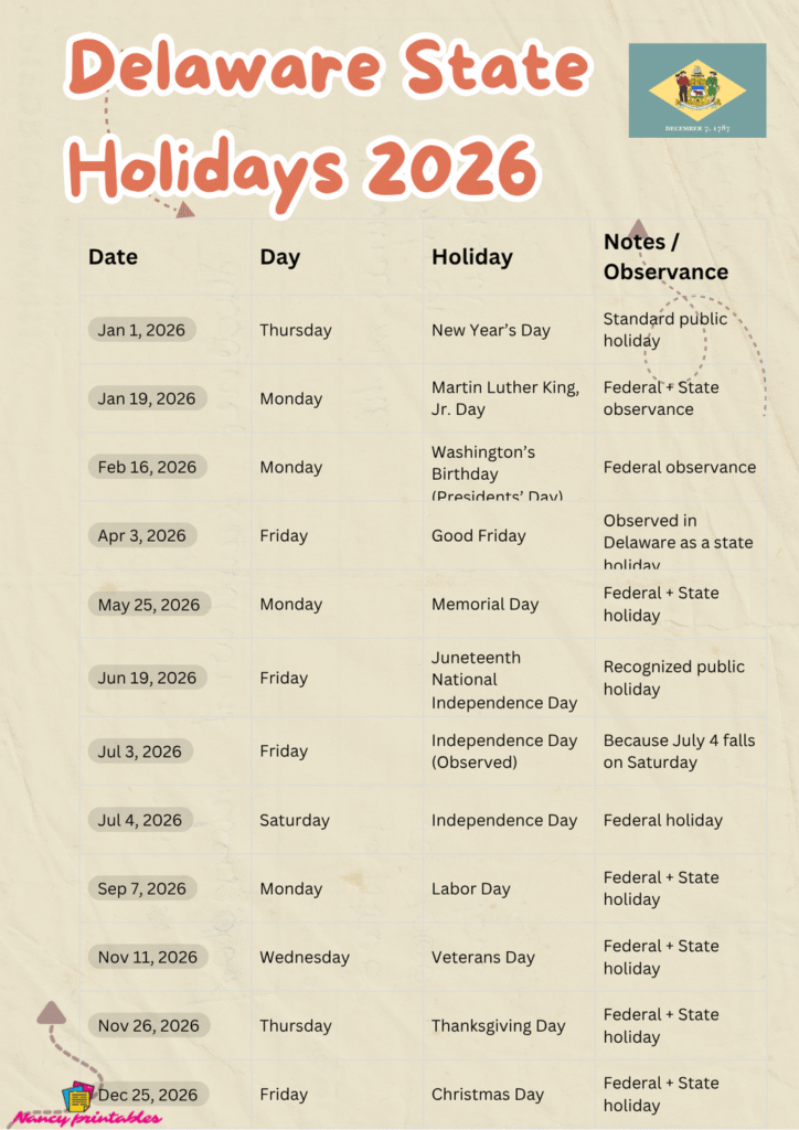 Delaware State Holidays 2026 (2)