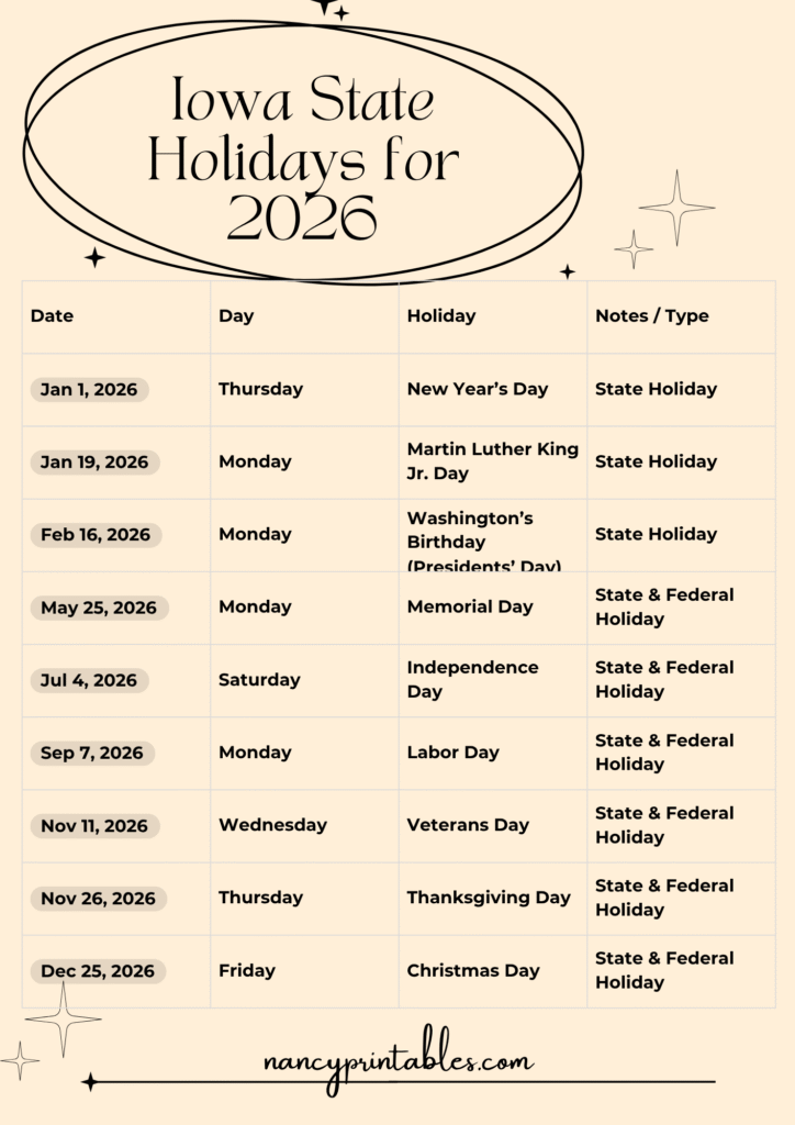 Iowa State Holidays for 2026 (2)