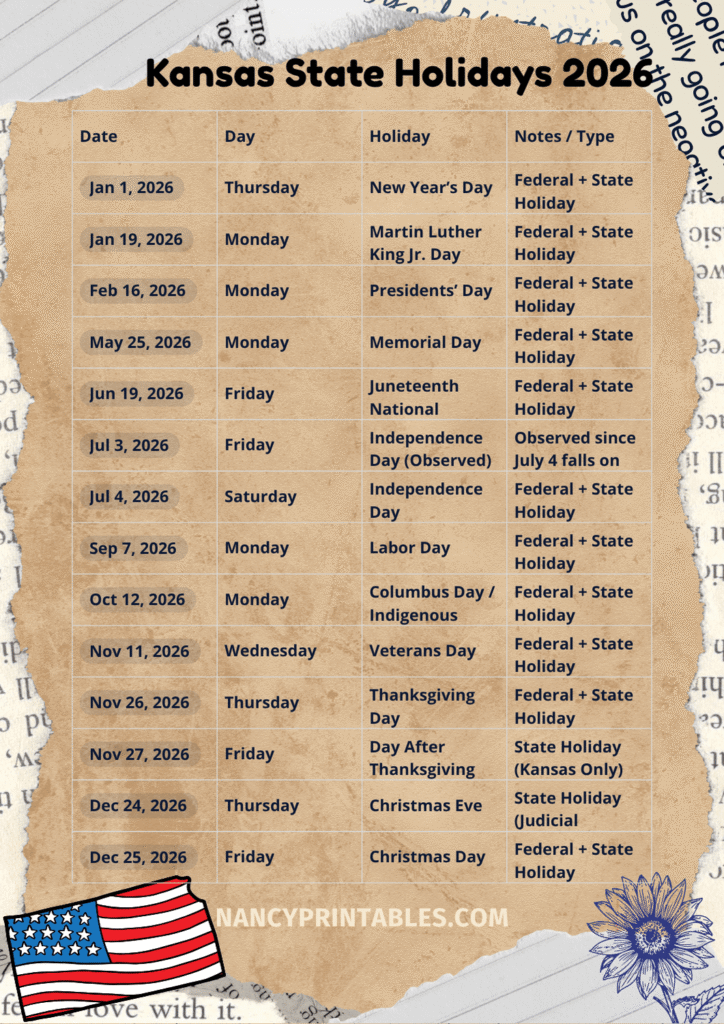 Kansas State Holidays 2026 (2)