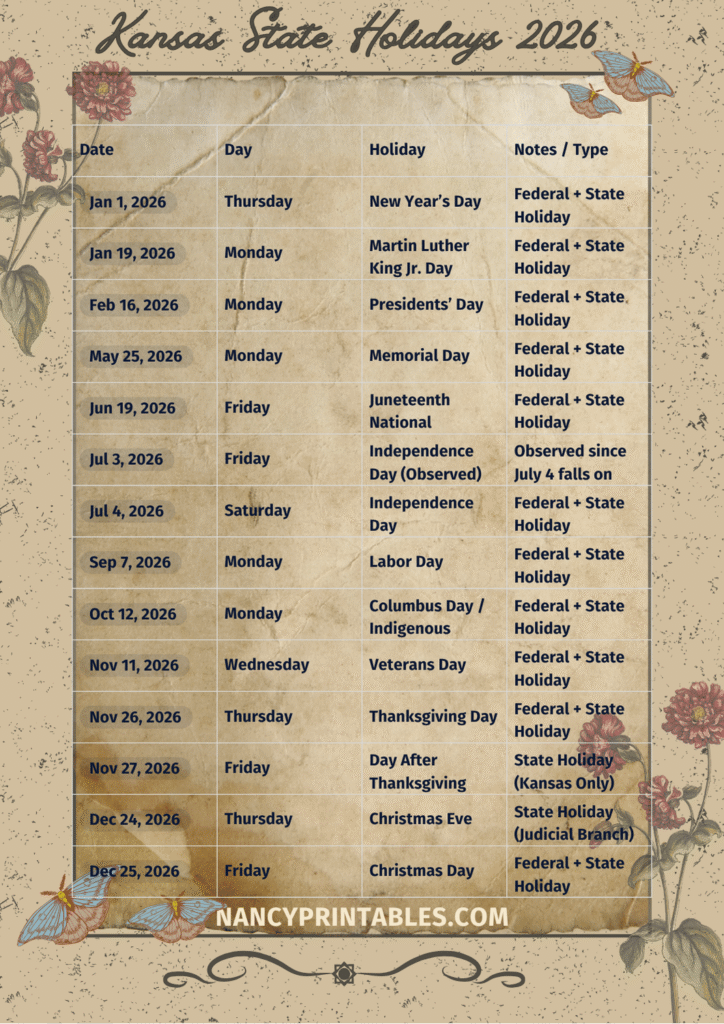 Kansas State Holidays 2026 (3)