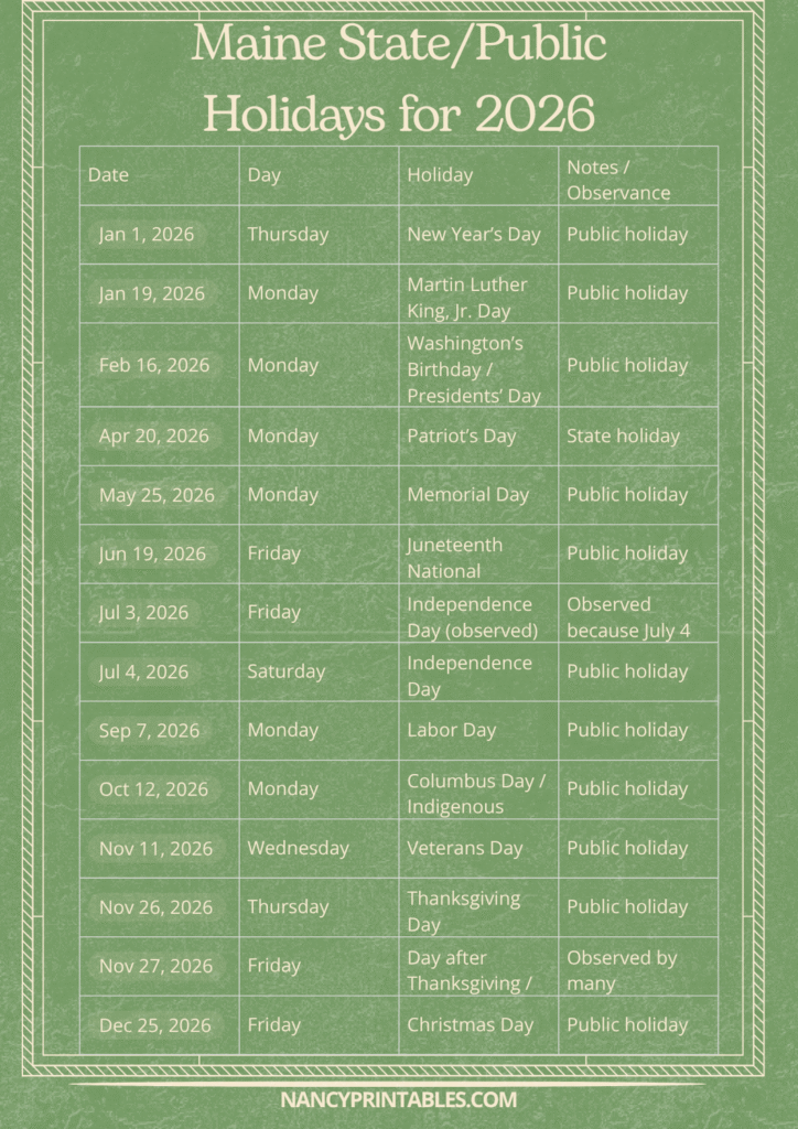 Maine State_Public Holidays for 2026 (3)