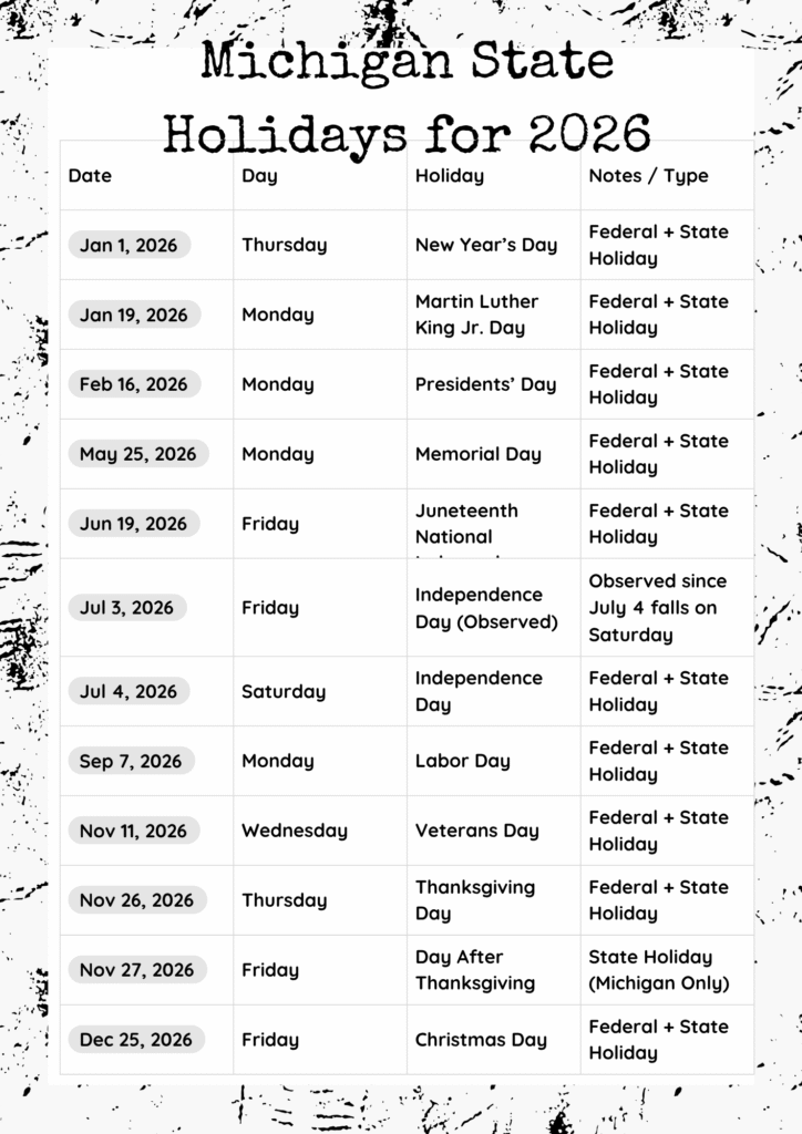 Michigan State Holidays for 2026 (3)