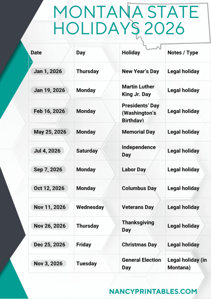 Montana State Holidays 2026 (3)