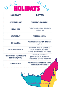 uae public holidays printable calendar 2026
