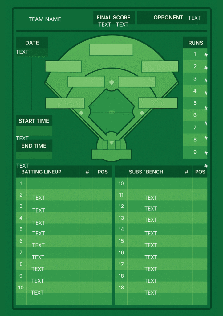 Baseball or Softball Lineup and Position Template Printable