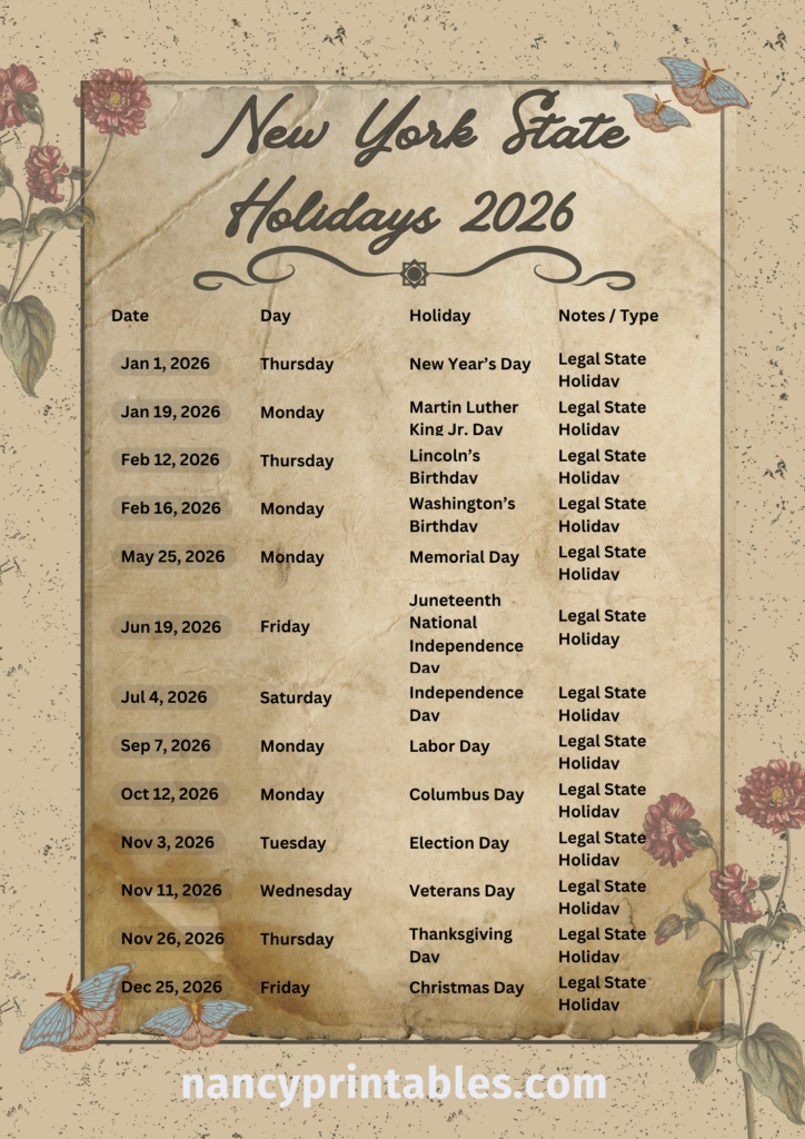 New York State Holidays 2026 (2)