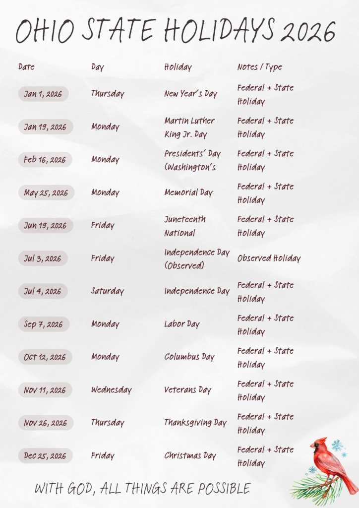 Ohio State Holidays 2026 (3)